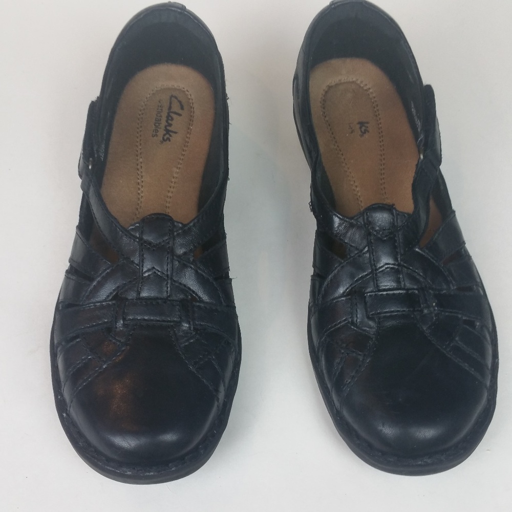 Clarks Bendables Black Leather Fishermen Sandals 9